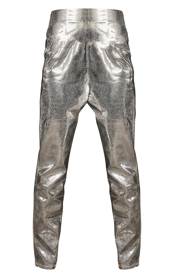 Pantalon Taille Haute Argenté Effet Serpent – Image 5