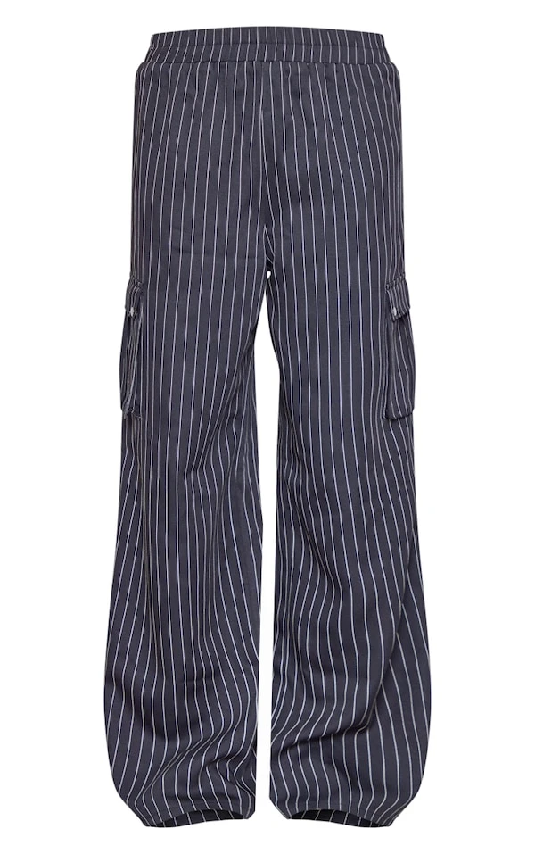 Pantalon Cargo Large Noir à Rayures Et Taille Haute – Image 5