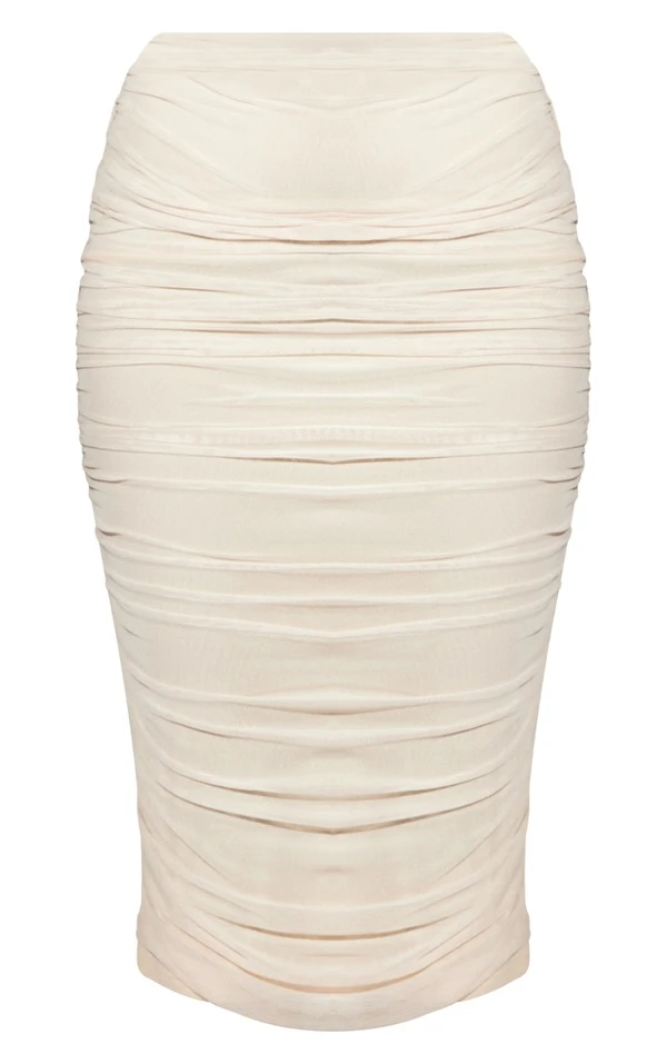 Jupe Mi-longue En Mesh Froncé Champagne – Image 5