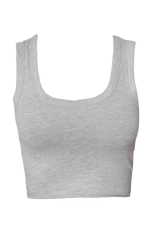 Crop Top En Coton Gris Chiné Brossé à Dos Nageur – Image 5