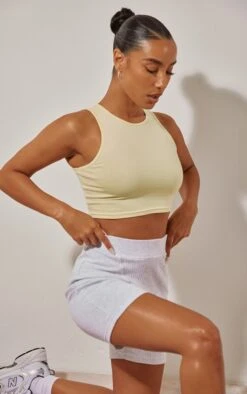 Crop Top En Coton Jaune Citron à Dos Nageur