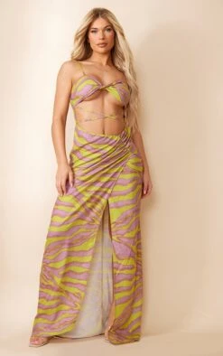 Robe Longue Multicolore Imprimé Animal Découpée Et Torsadée à Bretelles