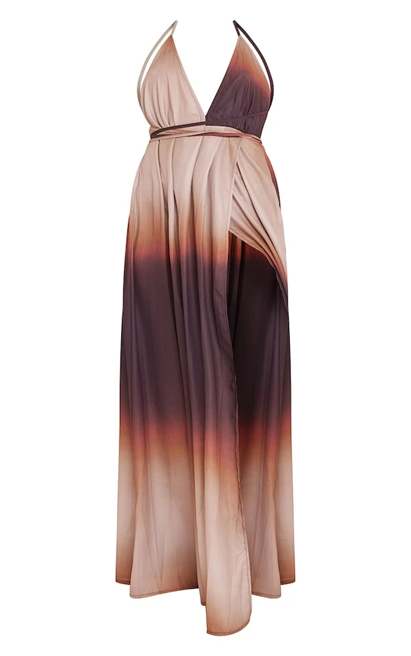 Robe Longue Chocolat Imprimé Dégradé à Dos Nu – Image 5