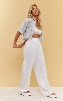 Chemise Courte Texturée Rayée Grise à Manches Courtes