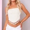 Crop Top Cargo Bustier Crème à Franges