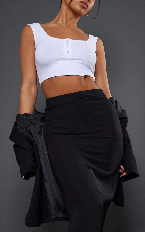 Jupe Mi-longue Ajustée Noire Tissée Taille Haute – Image 4