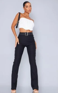 Pantalon Flare Stretch Noir Ceinturé Style 90's