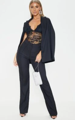 Pantalon Noir à Coupe Droite Et Taille Haute