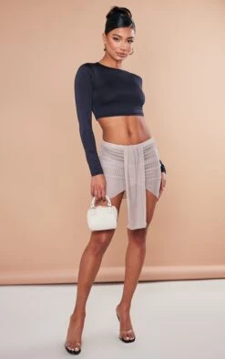 Mini-jupe Drapée Devant Gris Champignon En Jersey Texturé